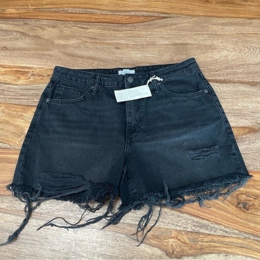 FOREVER 21 Women Black Distressed Cutoff Denim Shorts Size 28 NWT